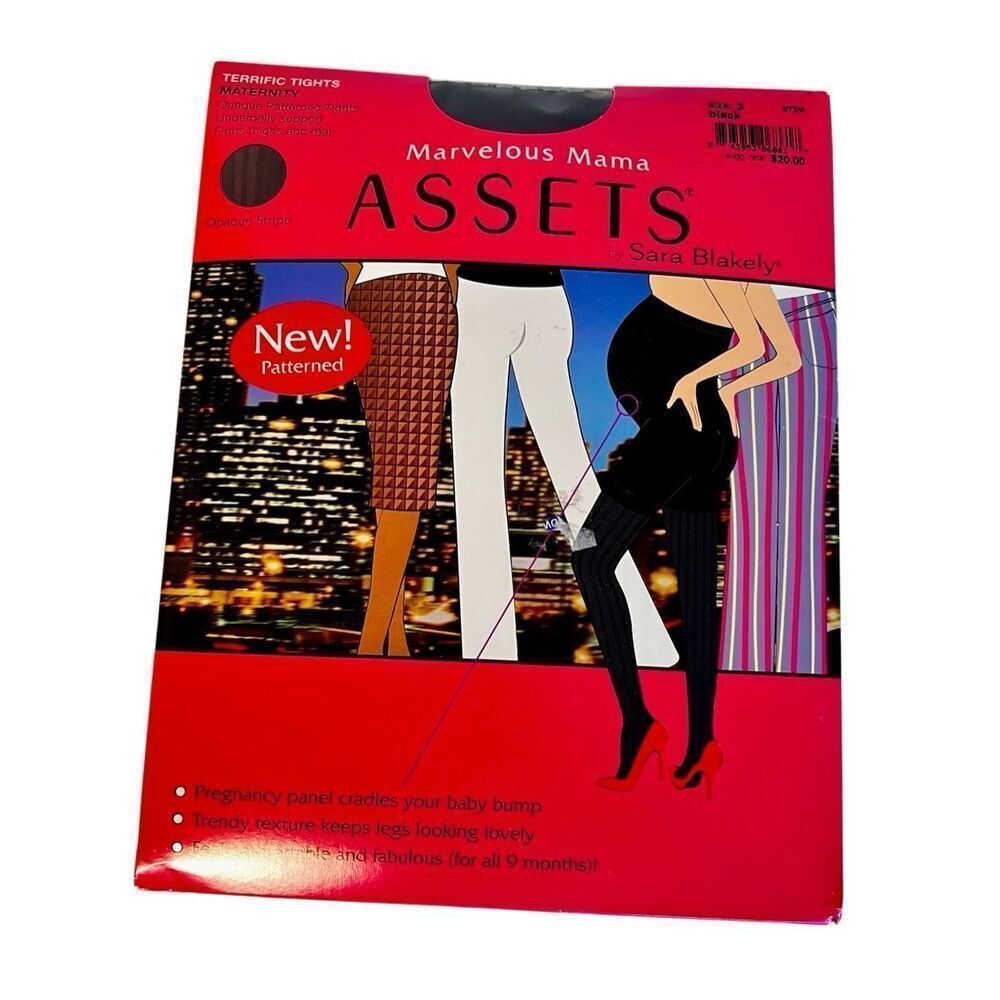 New Marvelous Mama Assets by Blakely BLACK Maternity Opaque Stripe Tights Sz 3
